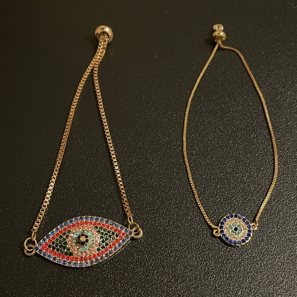 Gold-Tone Multicolor Evil Eye Bracelet - Lot of 2, Vintage